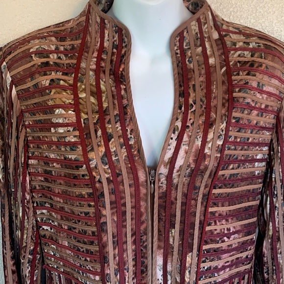 OBSTINEE by IKA blazer, maroon ribbon, tan/brown iridescent fabric, zips. M EUC - Picture 5 of 17